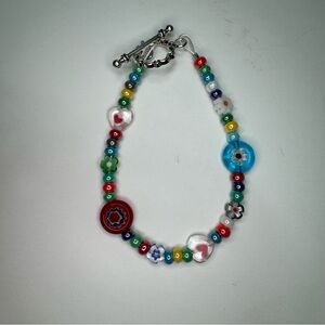 Hand Crafted Millefiori and Glass Beads Bracelet with Toggle Clasp